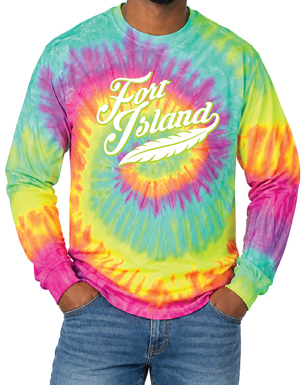 SCRIPT RAINBOW TIE DYE LONG SLEEVE SHIRT