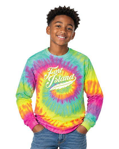 SCRIPT RAINBOW TIE DYE LONG SLEEVE SHIRT